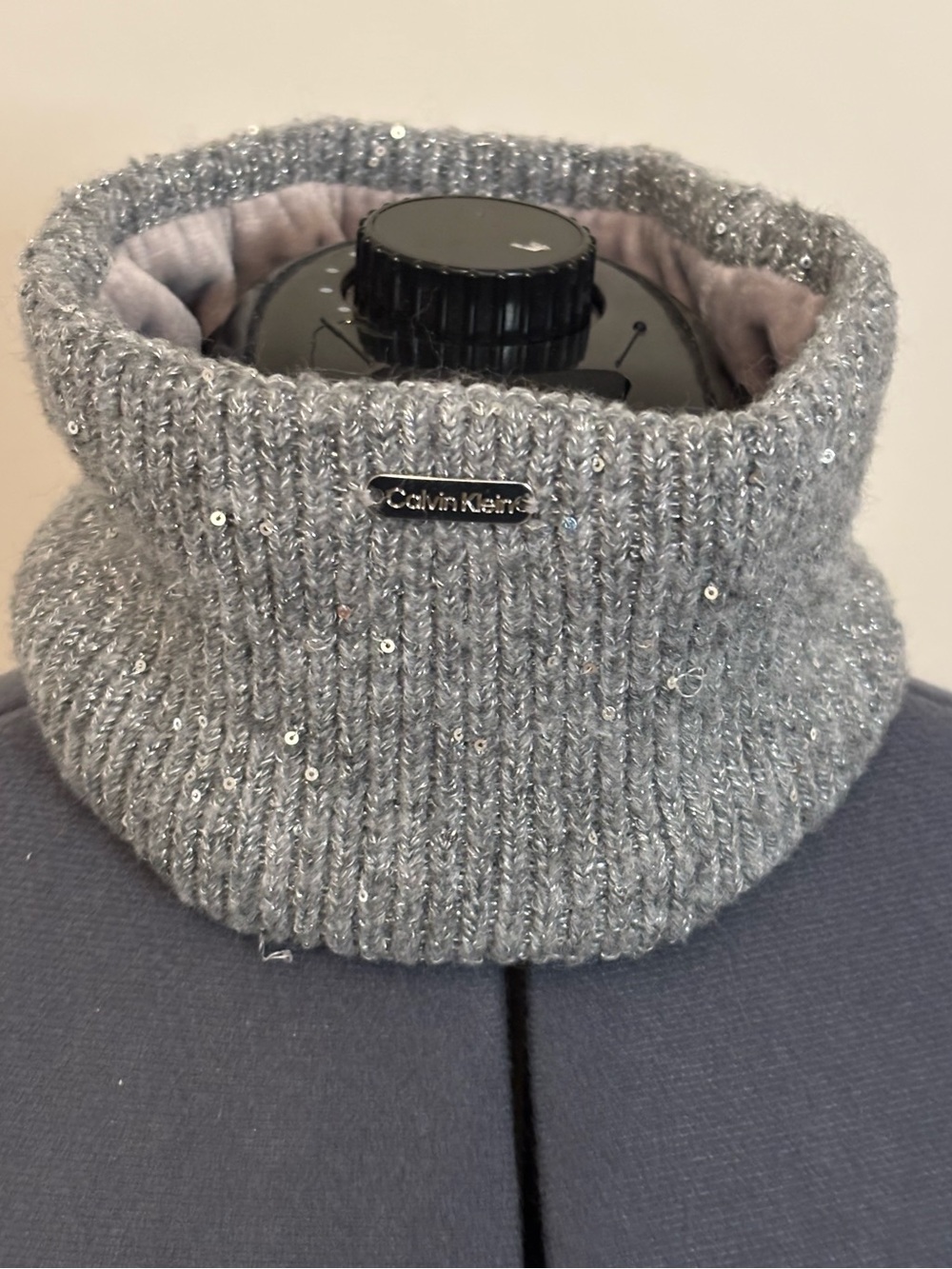 Calvin Klein Silver Sequin Knit Neck Warmer